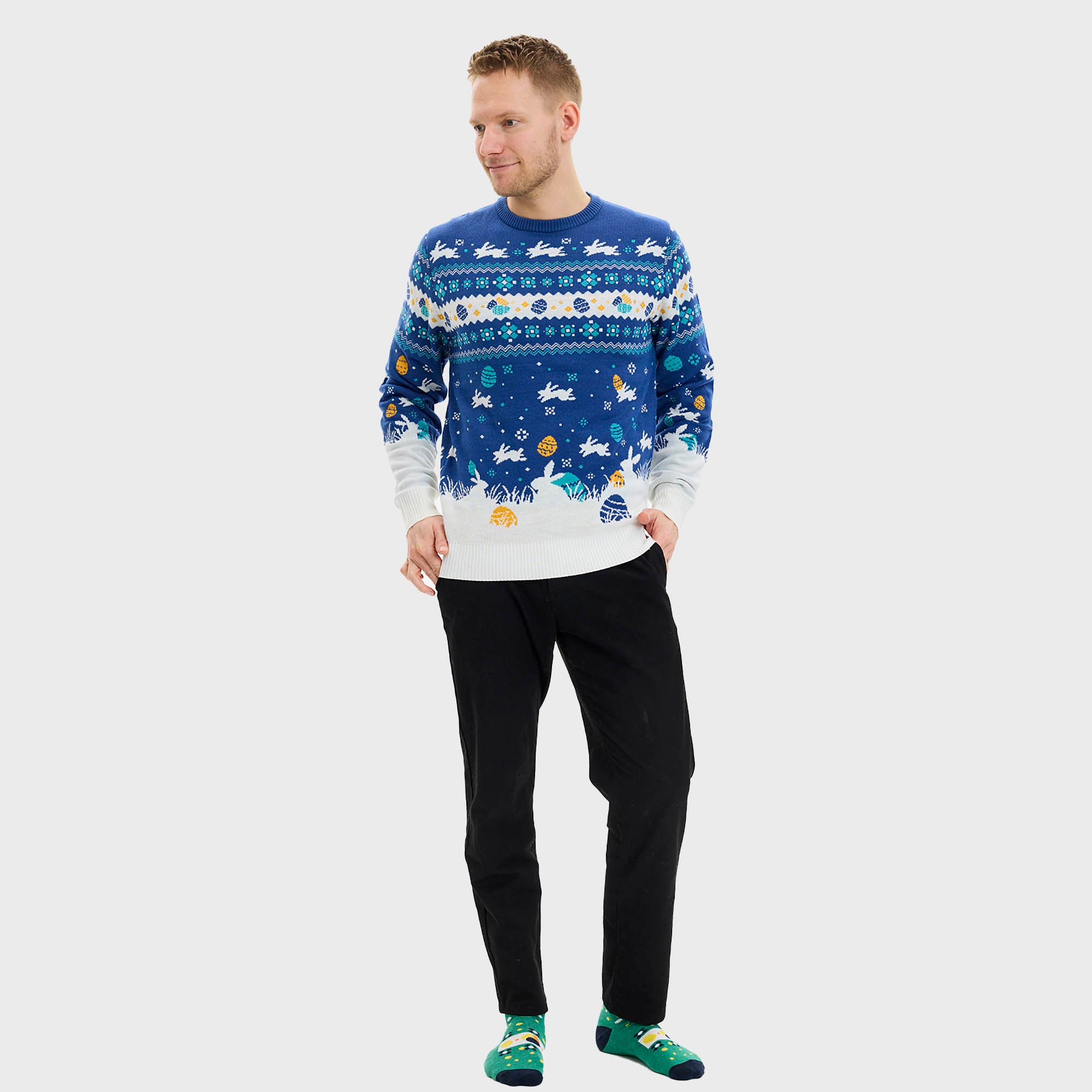 Den Cute Påskesweater Blå - Herre